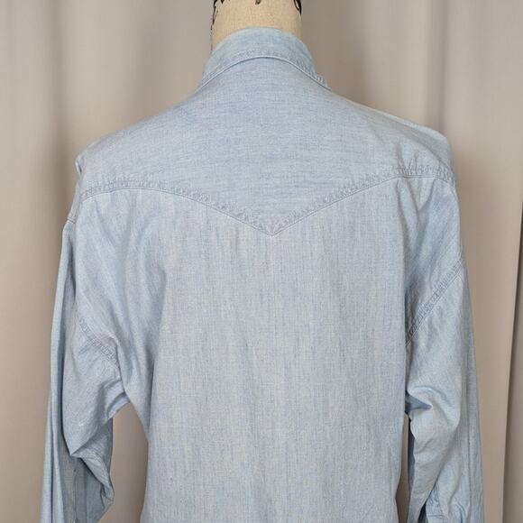 90s Vintage Embellished Denim Snap Button Up Shirt Light Wash Size Small - Picture 15 of 16